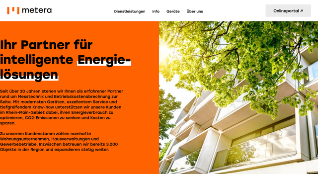 Screenshot der Metera-Website Energielösungen