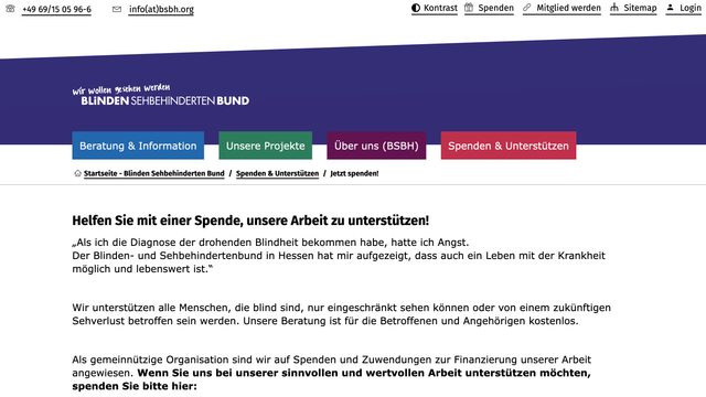 Screenshot der Website vom BSBH