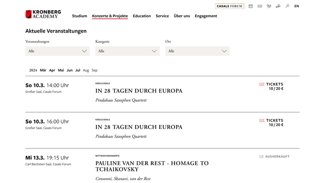 Screenshot Website Kronberg Academy Kalender 