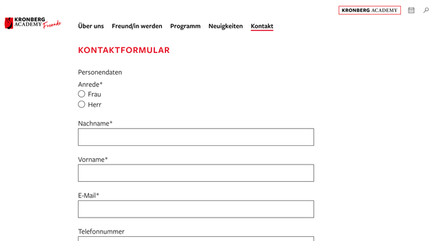 Screenshot der Website Freunde der Kronberg Academy | Kontaktformular