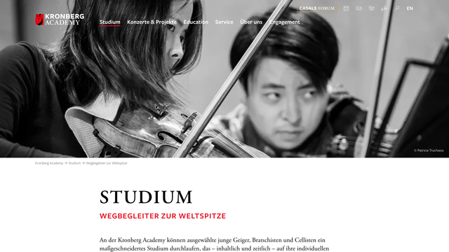 Screenshot Website Kronberg Academy Studium 