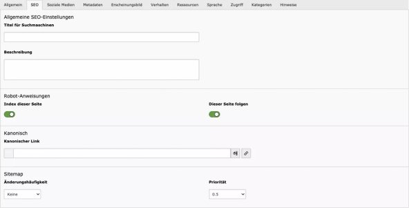 TYPO3 10 LTS: SEO-Reiter in den Seiteneigenschaften