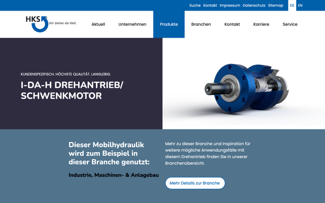 Screenshot HKS-Webseite zu einem Produktdatenblatt