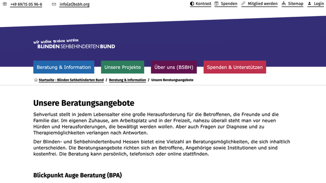 Screenshot der Website vom BSBH