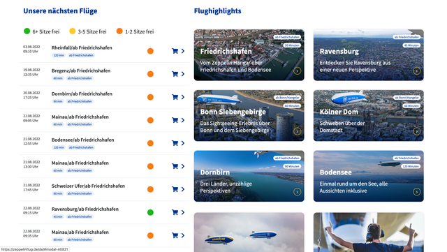 Screenshot der Zeppelin-Website