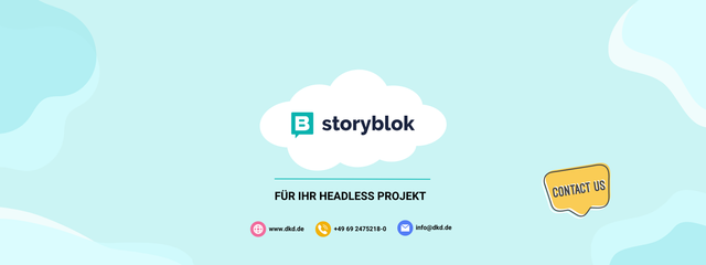 Storyblok Logo mit Wolken und Kontakticons