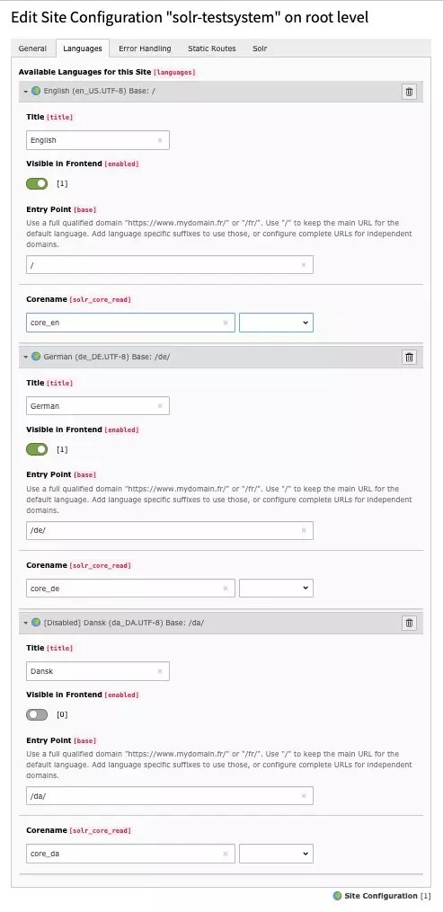 EXT:solr 10 Sitehandling per language setting