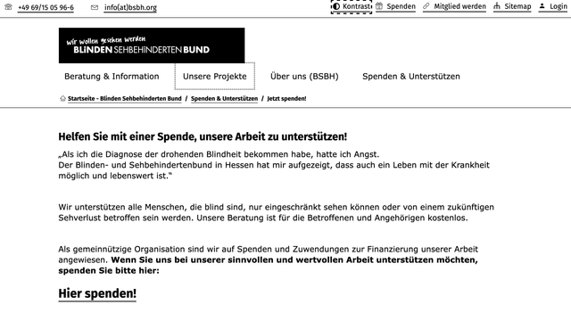 Screenshot der Website vom BSBH