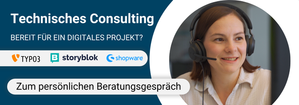 Technisches Consulting Schriftzug neben einer Frau mit Headset 