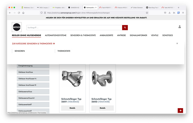 Screenshot der Website vom SAMSON Online-Shop