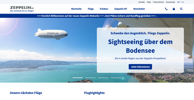 Screenshot der Website von Zeppelin und dem Slider