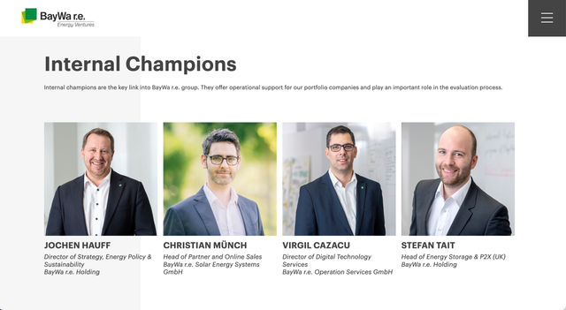 Screenshot der Website der BayWa r.e. AG | Internal Champions